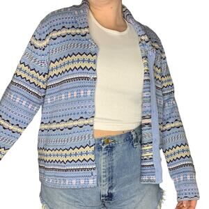 Denim & Co NWT Cottage Cabin Fair Isle Striped Cardigan Jumper Sweater XL